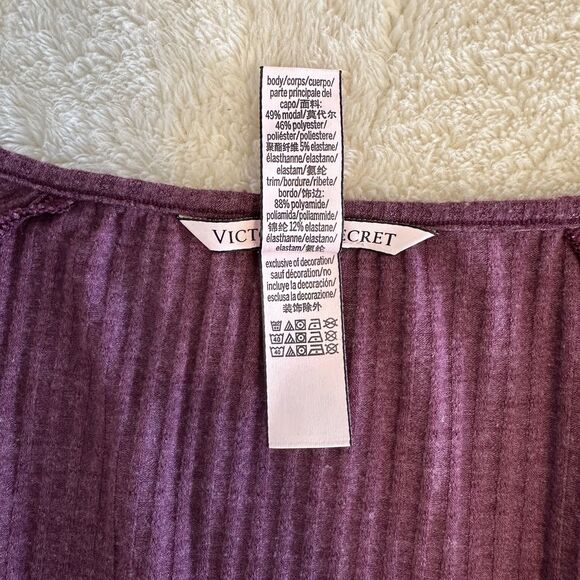 Victoria's Secret Romper Pajama Size L Burgundy Loungewear Ribbed Henley Style - Picture 8 of 13